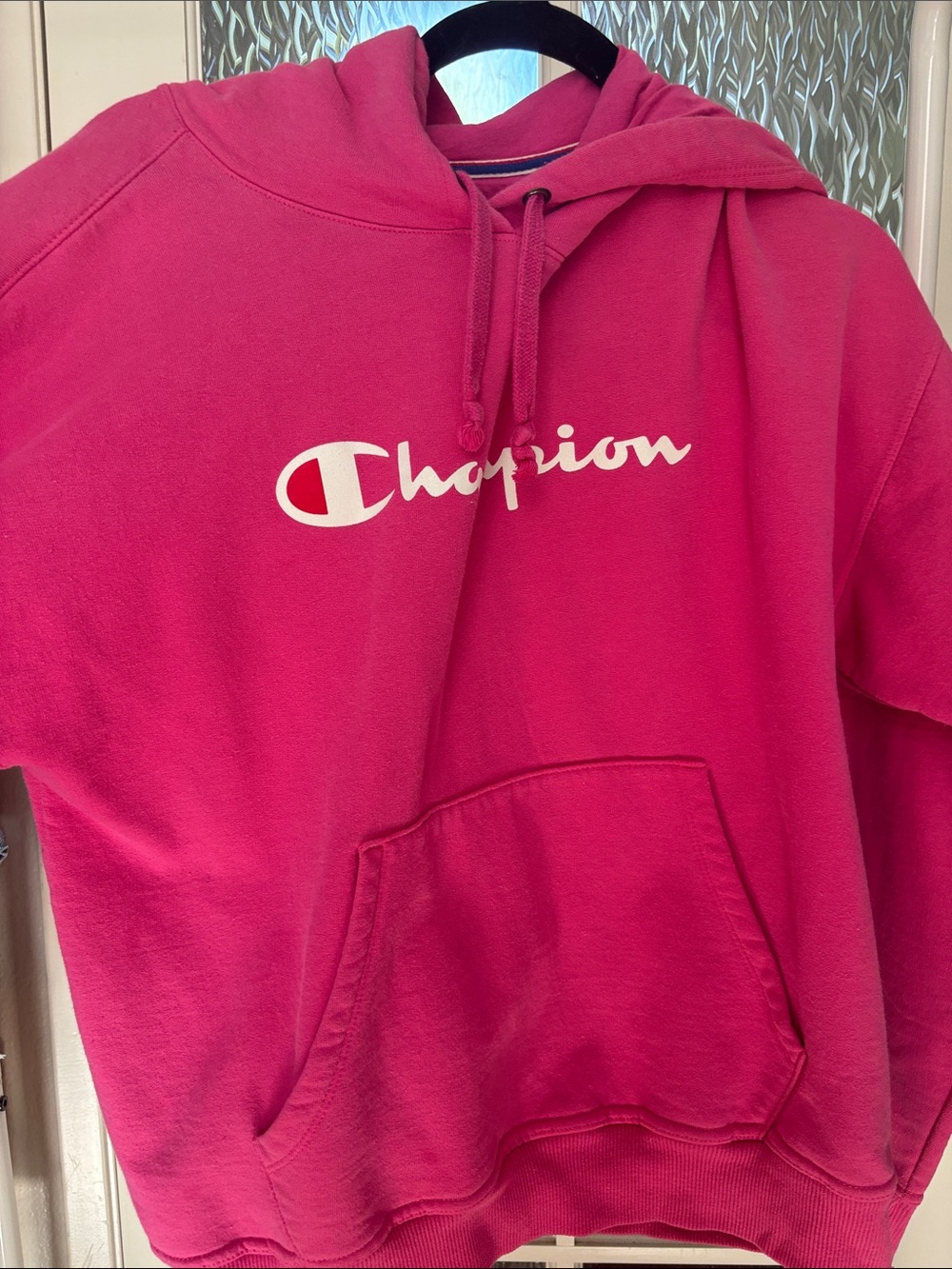 Champion Hot Pink Hoodie with White Script Logo